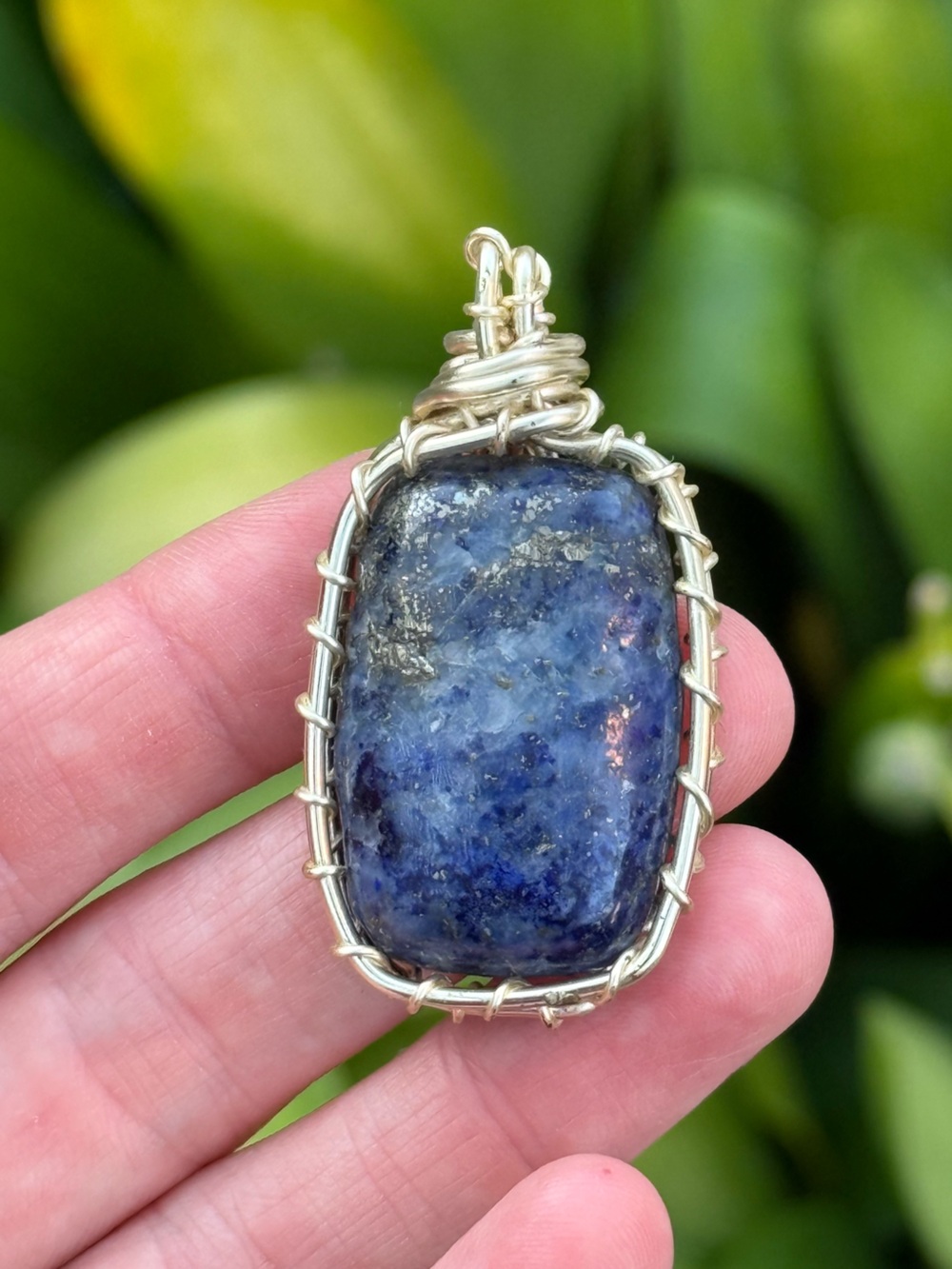 Handcrafted Blue Stone Wire-Wrap Pendant - Unbranded